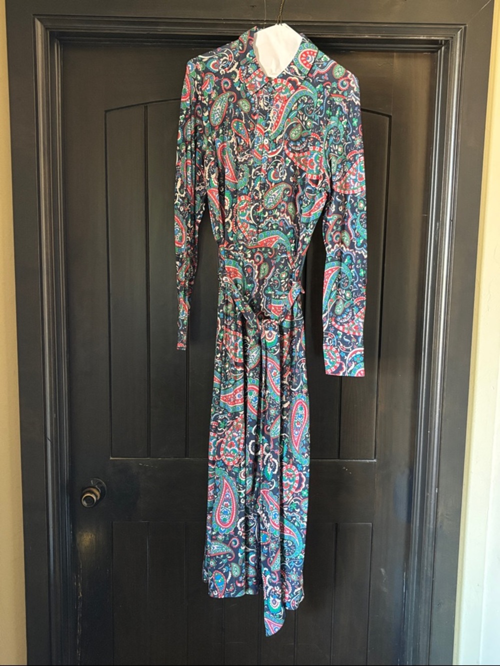 Boden Long Sleeve Paisley Maxi Dress in Navy, Teal, Pink